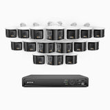FDH800 - 4K 16 Kanal PoE Panorama Überwachungskamera-Set mit 16 Kameras, zwei Objektiven, 180° Ultraweitwinkel, intelligenter Dual-Licht-Nachtsicht, Zwei-Wege-Audio, aktivem Sirenenton & Alarm, Personen- & Fahrzeugerkennung, IP67