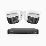 FDH600 - 6MP 8 Kanal PoE Panorama Überwachungskamera-Set mit 2 Kameras, zwei Objektiven, 180° Ultraweitwinkel, f/1.2 Superblende, BSI-Sensor, integriertes Mikrofon, aktive Sirene und Alarm, Personen-und Fahrzeugerkennung