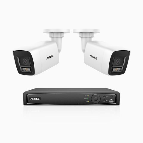 H1200 - 4K 12MP 8 Kanal PoE Überwachungskamera-Set mit 2 Kameras, Farbe & IR Nachtsicht, Erkennung von Menschen & Fahrzeugen, H.265+, Eingebautes Mikrofon, Max. 512 GB lokaler Speicher, IP67