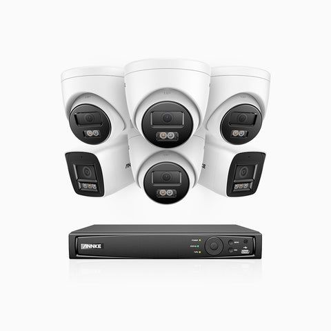 H800 - 4K 8 Kanal PoE Überwachungskamera-Set mit 2 Bullet Kameras & 4 Turm Kameras, Farbe & IR Nachtsicht, Eingebautes Mikrofon, 96° Sichtfeld, Unterstützt RTSP und ONVIF