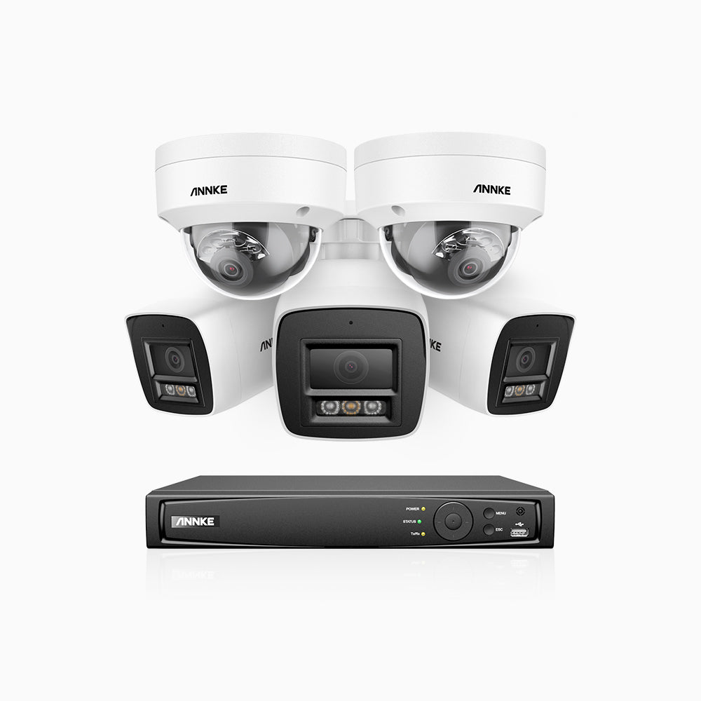 H800 - 4K 8 Kanal PoE Überwachungskamera-Set mit 3 Bullet Kameras & 2 Dome (IK10) Kameras, Vandalensichere, Farbe & IR Nachtsicht, Personen- und Fahrzeugerkennung, Eingebautes Mikrofon, 96° Sichtfeld, Unterstützt RTSP