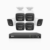 H1200 - 4K 12MP 8 Kanal PoE Überwachungskamera-Set mit 6 Kameras, Farbe & IR Nachtsicht, Erkennung von Menschen & Fahrzeugen, H.265+, Eingebautes Mikrofon, Max. 512 GB lokaler Speicher, IP67