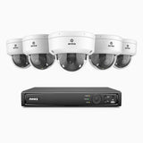 AZH800 - 4K 8 Kanal PoE Dome Überwachungskamera-Set mit 5 Kameras, 4X Optischer Zoom, 2,8-12 MM motorisiertes Varifokalobjektiv, Intelligente Zwei Lichtern Nachtsicht, Bewegungserkennung 2.0, Eingebautes Mikrophon, Alarmierung mit sirene und blitzlicht