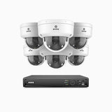 AZH800 - 4K 8 Kanal PoE Dome Überwachungskamera-Set mit 6 Kameras, 4X optischem Zoom, intelligenter Erkennung, 40m Infrarot Starlight Nachtsicht, IK10 vandalensicher