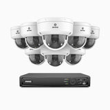 AZH800 - 4K 8 Kanal PoE Dome Überwachungskamera-Set mit 8 Kameras, 4X Optischer Zoom, 2,8-12 MM motorisiertes Varifokalobjektiv, Intelligente Zwei Lichtern Nachtsicht, Bewegungserkennung 2.0, Eingebautes Mikrophon, Alarmierung mit sirene und blitzlicht