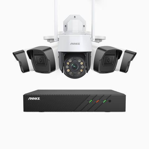 HWZ500 - 5MP 8 Kanal PoE Überwachungskamera-Set mit vier Kameras + eine 20X PTZ Funk Kamera, EXIR Nachtsicht, Eingebautes Mikrophon, funktioniert mit Alexa