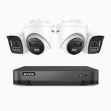 H800 - 4K 8 Kanal PoE Überwachungskamera-Set mit 2 Bullet Kameras & 2 Turm Kameras, Farbe & IR Nachtsicht, Personen- und Fahrzeugerkennung, Eingebautes Mikrofon, 96° Sichtfeld, Unterstützt RTSP