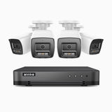 H800 - 4K 8 Kanal PoE Überwachungskamera-Set mit 4 Kameras, Personen- und Fahrzeugerkennung, Eingebautes Mikrofon, Farbe & IR Nachtsicht, 96° Sichtfeld, Unterstützt RTSP