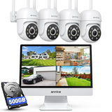 ANNKE 3K Überwachungskamera Set Aussen WLAN mit 12''Monitor, 10CH NVR mit 500G HDD, 4X 5MP 360° PTZ WiFi Kameras, 2 Wege Audio, Spotlight Alarm, Farbnachtsicht, Bewegungsüberwachung, 24/7 Aufzeichnung