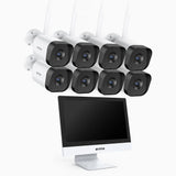 WTL800 - 4K 8MP WLAN Überwachungssystem mit 12″-Monitor, 10-Kanal NVR & 8 Kameras, 2,4/5,8 GHz Dualband-WLAN, Personenerkennung, Zwei-Wege-Audio, Nachtsicht, Alexa-kompatibel