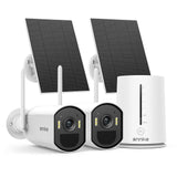 ANNKE 4MP Überwachungskamera Aussen Solar Akku Set, 2er-Set mit HomeBase, 64G Lokale, ohne ABO, Solar Kamera WLAN Outdoor mit Bewegungsmelder, FarbNachtsicht, 2 Wege Audio, 5G & 2.4G WLAN