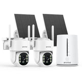 ANNKE 4MP Überwachungskamera Aussen Akku Solar, 2er Kamera mit HomeBase, 360° Panorama Kabellose Kamera, 64GB Lokaler Speicher, FarbNachtsicht, 2 Wege Audio, Smarter Personenerkennung, 5G & 2.4G WLAN