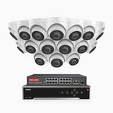 H500 - 3K 32 Kanal PoE Überwachungskamera-Set mit 16 Kameras, Eingebautes Mikrofon & SD-Kartensteckplatz, funktioniert mit Alexa, Inklusive 16-Port-PoE-Switch, EXIR Nachtsicht 2.0, IP67