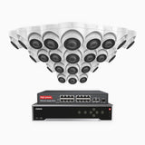 H500 - 3K 32 Kanal PoE Überwachungskamera-Set mit 24 Kameras, Eingebautes Mikrofon & SD-Kartensteckplatz, funktioniert mit Alexa, Inklusive 16-Port-PoE-Switch, EXIR Nachtsicht 2.0, IP67