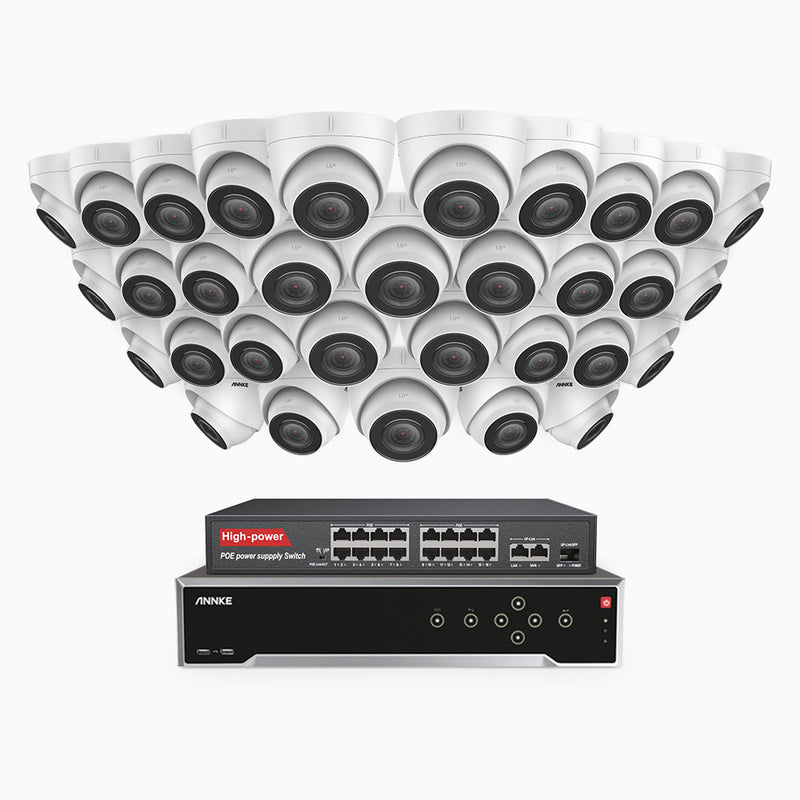 H500 - 5MP 32 Kanal PoE Überwachungskamera-Set mit 32 Kameras, Eingebautes Mikrofon & SD-Kartensteckplatz, funktioniert mit Alexa, Inklusive 16-Port-PoE-Switch, EXIR Nachtsicht 2.0, IP67