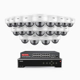 H500 - 3K 32 Kanal PoE Überwachungskamera-Set mit 20 Kameras, Eingebautes Mikrofon & SD-Kartensteckplatz, funktioniert mit Alexa, Inklusive 16-Port-PoE-Switch, EXIR Nachtsicht 2.0, IP67