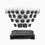 H800 - 4K 32 Kanal PoE Überwachungskamera-Set mit 10 Bullet Kameras & 14 Turm Kameras, Farbe & IR Nachtsicht, Personen- und Fahrzeugerkennung, Eingebautes Mikrofon, 96° Sichtfeld, Unterstützt RTSP, Inklusive 16-Port-PoE-Switch