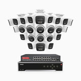 H800 - 4K 32 Kanal PoE Überwachungskamera-Set mit 16 Bullet Kameras & 8 Turm Kameras, Farbe & IR Nachtsicht, Personen- und Fahrzeugerkennung, Eingebautes Mikrofon, 96° Sichtfeld, Unterstützt RTSP, Inklusive 16-Port-PoE-Switch