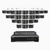 FDH800 - 4K 32 Kanal PoE Panorama Überwachungskamera-Set mit 24 Kameras, zwei Objektiven, 180° Ultraweitwinkel, intelligenter Dual-Licht-Nachtsicht, Zwei-Wege-Audio, aktivem Sirenenton & Alarm