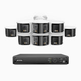 FDH800 - 4K 8 Kanal PoE Panorama Überwachungskamera-Set mit 8 Kameras, zwei Objektiven, 180° Ultraweitwinkel, intelligenter Dual-Licht-Nachtsicht, Zwei-Wege-Audio, aktivem Sirenenton & Alarm, Personen- & Fahrzeugerkennung, IP67