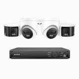 ANNKE 4K 8MP 8-Kanal PoE-Überwachungssystem mit 4 Kameras, 2 × 180° Dual-Objektiv-Kameras & 2 × 4K IP-Kameras, Personen-/Fahrzeugerkennung, Farbnachtsicht