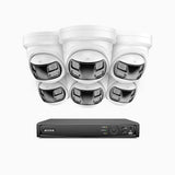 FDH800P - 4K 8 Kanal PoE Panorama Überwachungskamera-Set mit 6 Kameras, zwei Objektiven, 180° Panoramaansicht, Vollmetallgehäuse, Smart Motion 2.0, Dual-Light-Nachtsicht, Zwei-Wege-Audio, Aktive Sirene & Alarm, Personen- & Fahrzeugerkennung, IP67