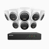 H500 - 3K 8 Kanal PoE Überwachungskamera-Set mit 8 Kameras, Intelligente Dual-Licht-Nachtsicht, 3072 × 1728 @ 20fps, intelligente Erkennung von Personen und Fahrzeugen, integriertes Mikrofon, IP67