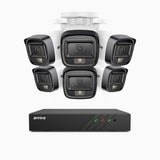 H500 - 3K 8 Kanal PoE Überwachungskamera-Set mit 6 Kameras, Intelligente Dual-Licht-Nachtsicht, 3072 × 1728 @ 20fps, intelligente Erkennung von Personen und Fahrzeugen, integriertes Mikrofon, IP67