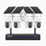 WBS400 - 4MP 8-Kanal Funk Überwachungssystem Set mit 4 Kameras, Dualband-WLAN, Bewegungserkennung, Zwei-Wege-Audio, 9000 mAh Akku & Solarstromversorgung, 270° Pan & 90° Tilt, lauter Alarm & bis zu 256 GB lokaler Speicher, kompatibel mit Alexa