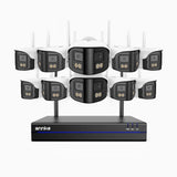 WSCD400P - 4MP 16-Kanal Funk Dual-Lens Überwachungssystem Set mit 10 Kameras, 170° Weitwinkel, 2,4/5 GHz Dualband-WLAN, Dual-Light Nachtsicht, Bewegungserkennung, Zwei-Wege-Audio, kompatibel mit Alexa