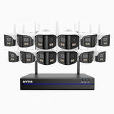 WSCD400P - 4MP 16-Kanal Funk Dual-Lens Überwachungssystem Set mit 12 Kameras, 170° Weitwinkel, 2,4/5 GHz Dualband-WLAN, Dual-Light Nachtsicht, Bewegungserkennung, Zwei-Wege-Audio, kompatibel mit Alexa