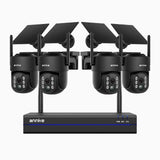 WBS400 - 4MP 8-Kanal Funk Überwachungssystem Set mit 4 Kameras, Dual-Band-WLAN, 270°/90° PT, 9000-mAh-Akku & Solar, Bewegungserkennung, Zwei-Wege-Audio