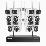 WCDS400 – 4MP 8-Kanal Funk Dual-Lens Überwachungssystem Set mit 8 Kameras, 2.4G/5G Dualband-WLAN, 350° Pan & 90° Tilt, Dual-Light Nachtsicht, Bewegungserkennung, Zwei-Wege-Audio, kompatibel mit Alexa
