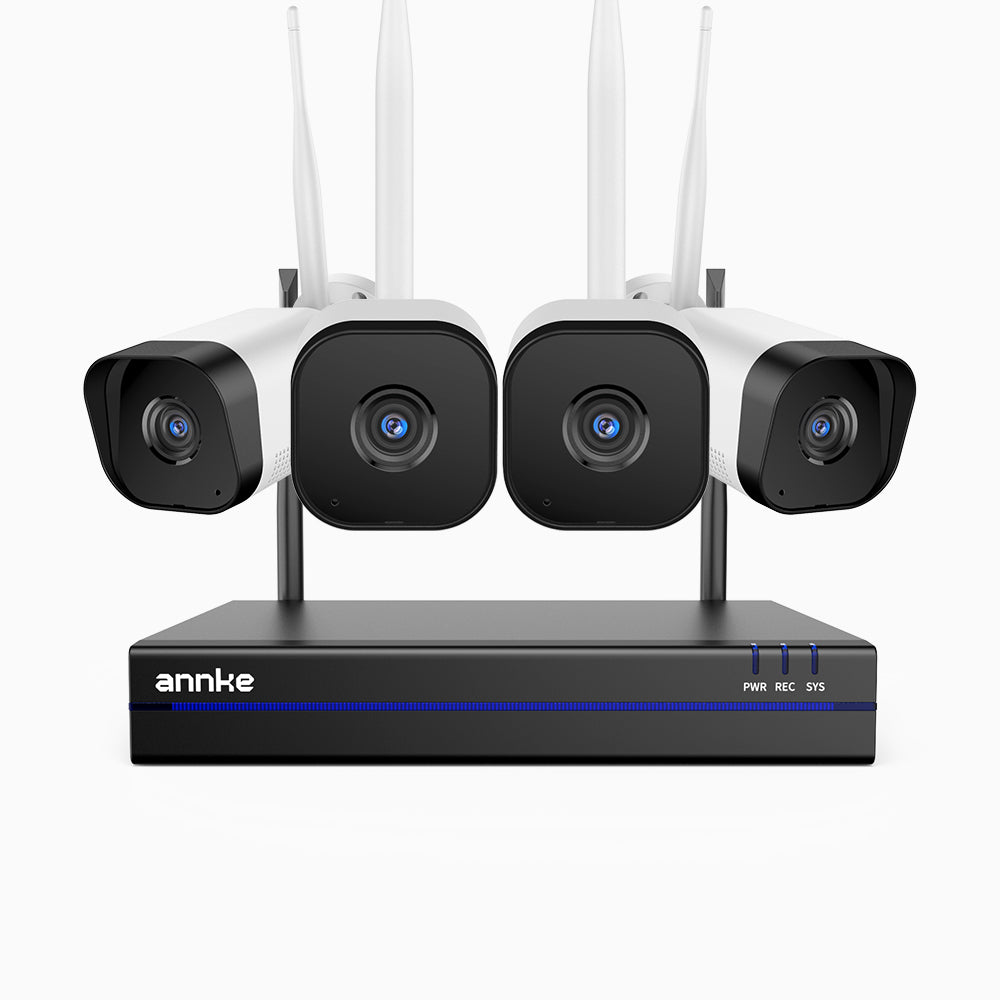 WS800 - 8MP Ultra HD 16-Kanal Funk Überwachungssystem Set mit 4 Kameras, 2,4/5,8 GHz Dual-Band WiFi Pro, Menschenerkennung, Zwei-Wege-Audio, Nachtsicht, kompatibel mit Alexa