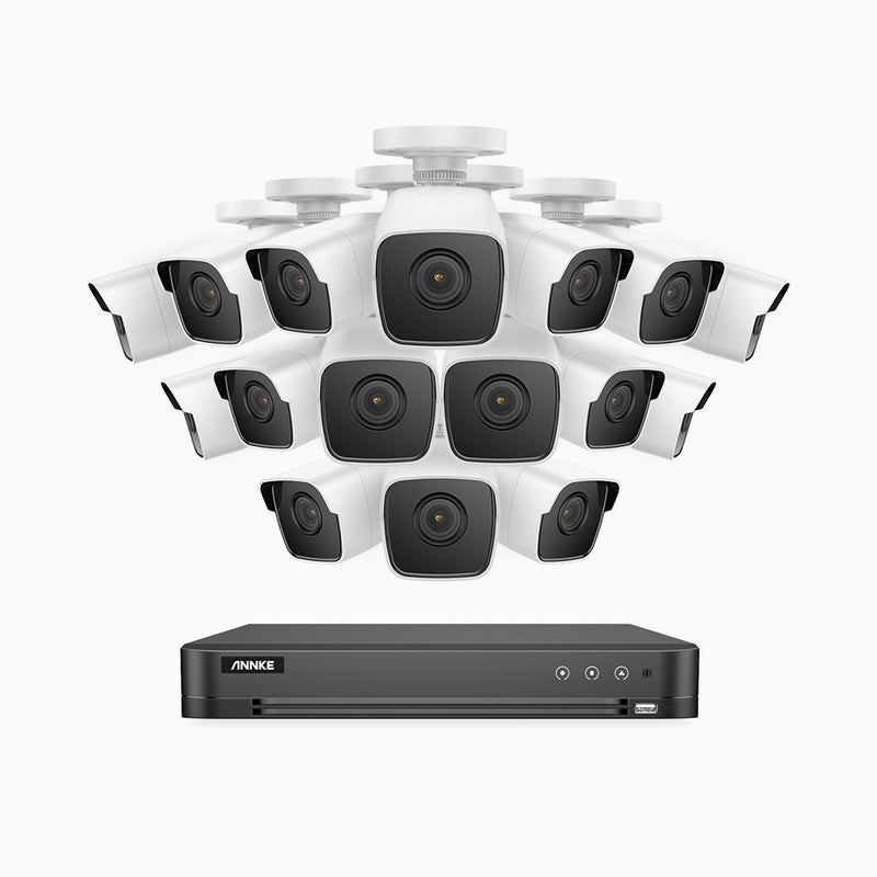 E500 - 5MP 16 Kanal außen Kabelgebunden Überwachungskamera-Set mit 16 Kameras, H.265+ Smart DVR mit Personen-und Fahrzeugerkennung, 30m Infrarot Nachtsicht, IP67