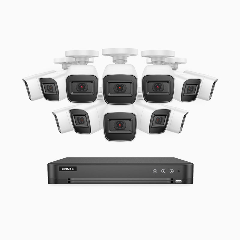 E800 - 4K 16 Kanal außen Kabelgebunden Überwachungskamera-Set mit 12 Kameras, 3840 x 2160 Pixel, IP67, 30m EXIR Nachtsicht, H.265+ AI DVR mit Personen-und Fahrzeugerkennung