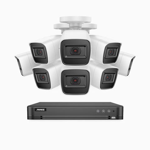 E800 - 4K 16 Kanal außen Kabelgebunden Überwachungskamera-Set mit 8 Kameras, 3840 x 2160 Pixel, IP67, 30m EXIR Nachtsicht, H.265+ AI DVR mit Personen-und Fahrzeugerkennung