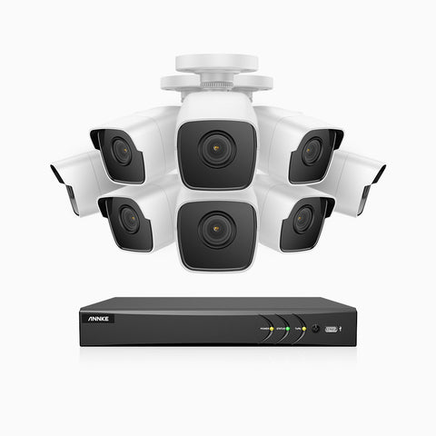 E500 - 5MP 8 Kanal außen Kabelgebunden Überwachungskamera-Set mit 8 Kameras, H.265+ Smart DVR mit Personen-und Fahrzeugerkennung, 30m Infrarot Nachtsicht, IP67