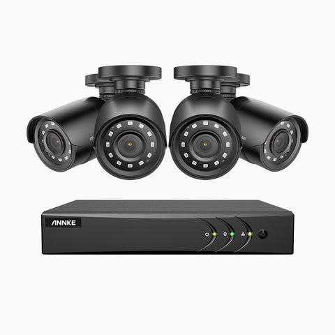 E200 - 1080P 4 Kanal außen Kabelgebunden Überwachungskamera-Set mit 4 Kameras, H.265+ Smart DVR mit Personen-und Fahrzeugerkennung, 30m Infrarot Nachtsicht