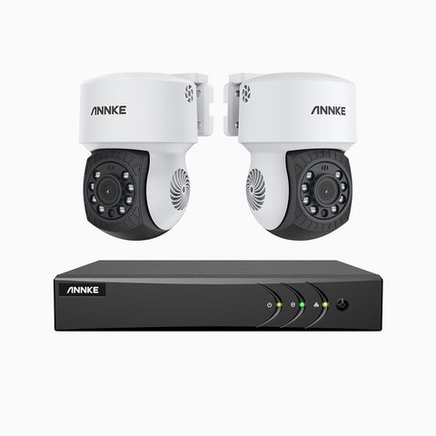 APTK200 - 1080P 4 Kanal außen Kabelgebunden Überwachungskamera-Set mit 2 Kameras, 350° Pan & 90° Tilt, 30 m IR-Nachtsicht, IP65 wetterfest