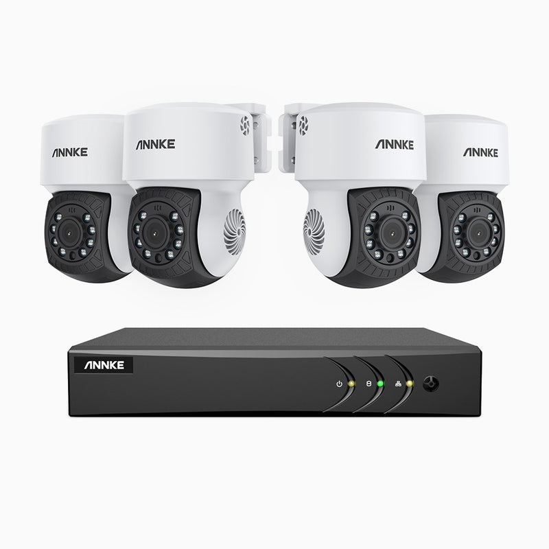 APTK200 - 1080P 4 Kanal außen Kabelgebunden Überwachungskamera-Set mit 4 Kameras, 350° Pan & 90° Tilt, 30 m IR-Nachtsicht, IP65 wetterfest