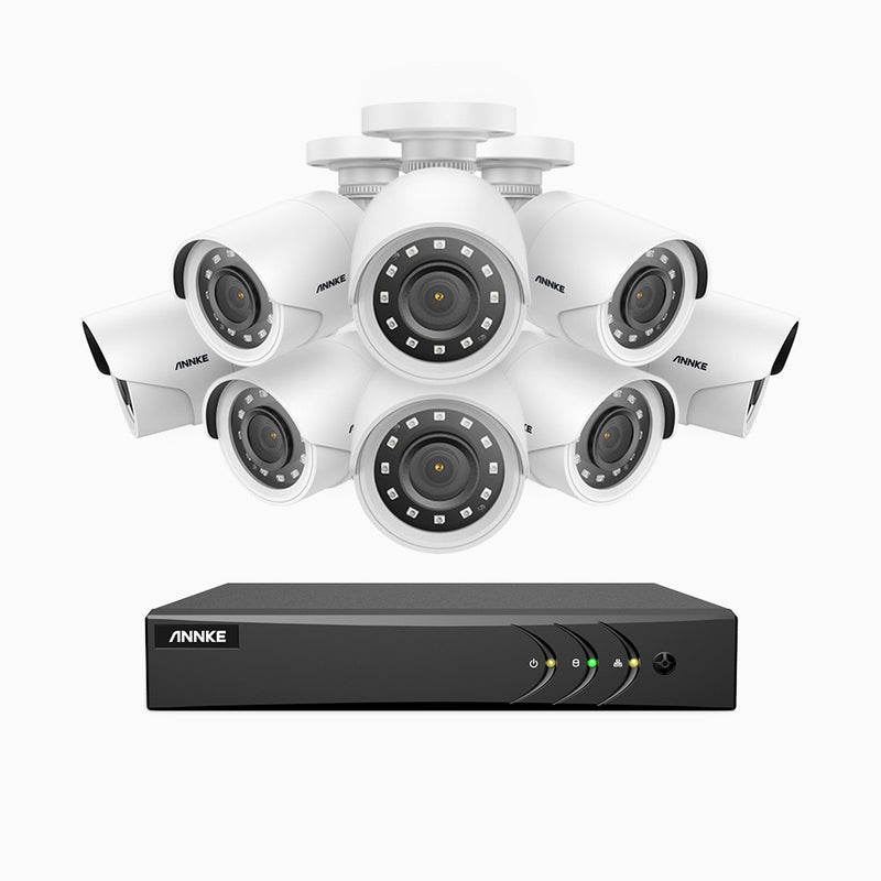 E200 - 1080P 16 Kanal außen Kabelgebunden Überwachungskamera-Set mit 8 Kameras, H.265+ Smart DVR mit Personen-und Fahrzeugerkennung, 30m Infrarot Nachtsicht