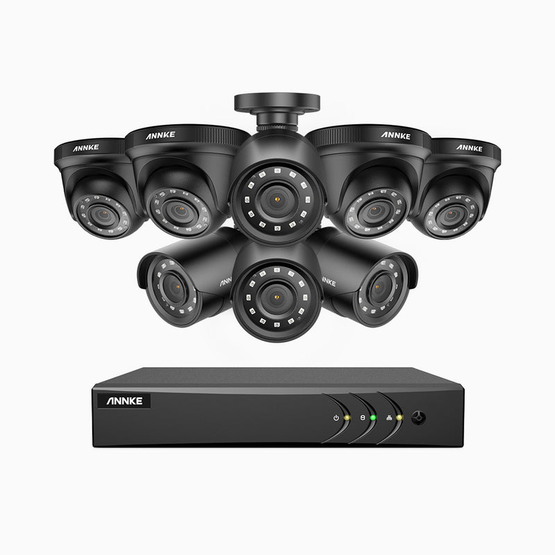 E200 - 1080P 16 Kanal außen Kabelgebunden Überwachungskamera-Set mit 4 Bullet Kameras & 4 Turm Kameras, H.265+ Smart DVR mit Personen-und Fahrzeugerkennung, 30m Infrarot Nachtsicht