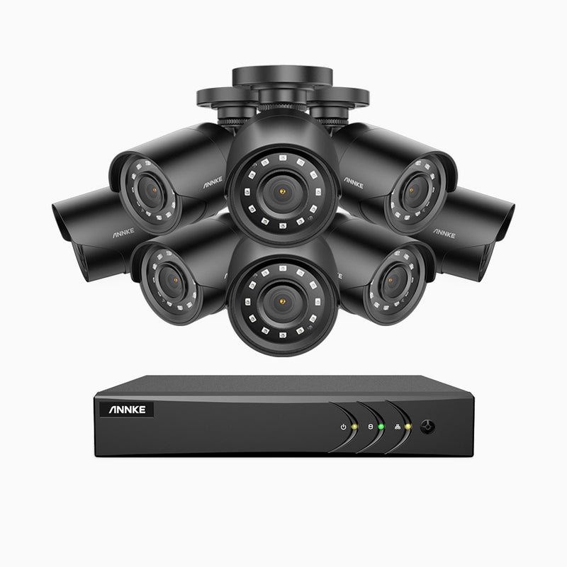E200 - 1080P 16 Kanal außen Kabelgebunden Überwachungskamera-Set mit 8 Kameras, H.265+ Smart DVR mit Personen-und Fahrzeugerkennung, 30m Infrarot Nachtsicht