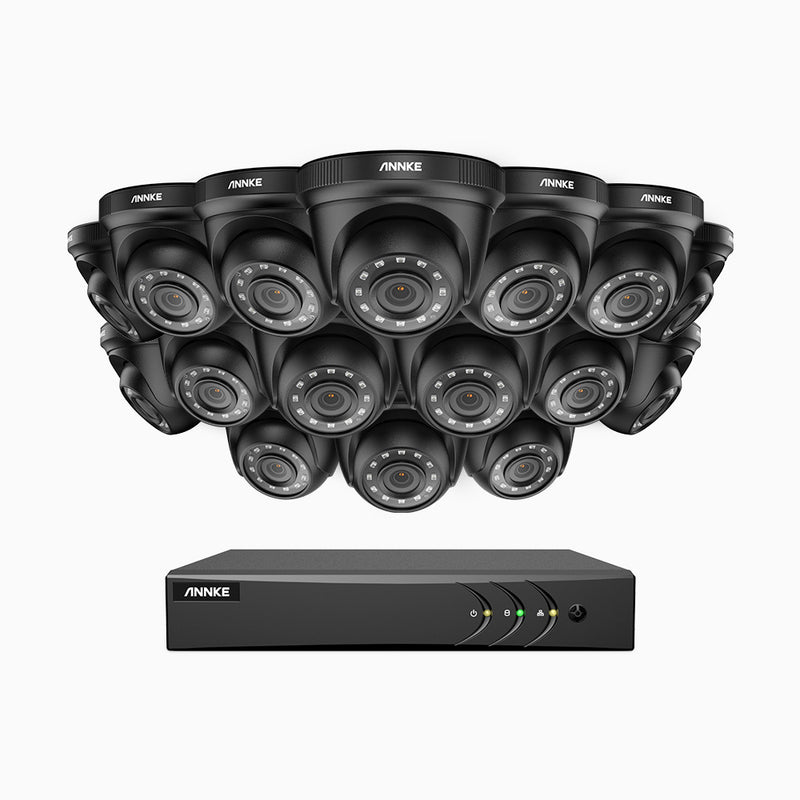 E200 - 1080P 16 Kanal außen Kabelgebunden Überwachungskamera-Set mit 16 Kameras, H.265+ Smart DVR mit Personen-und Fahrzeugerkennung, 30m Infrarot Nachtsicht