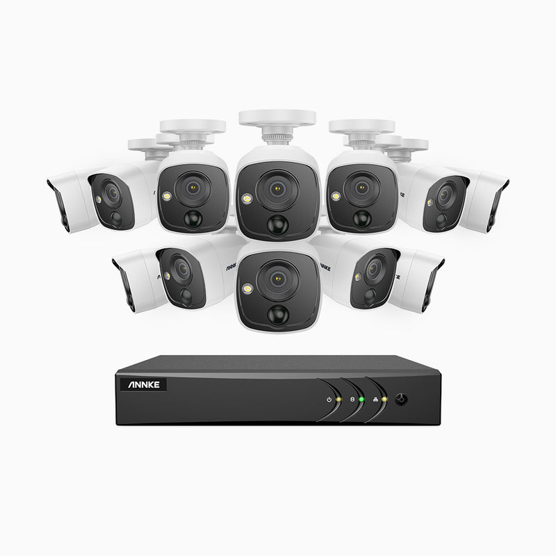 EP200 - 1080P 16 Kanal Kabelgebunden Überwachungskamera-Set mit 12 PIR-Kameras, Weißlichtalarm, 30m EXIR Nachtsicht, Smart-IR, H.265+ AI DVR mit Personen-und Fahrzeugerkennung