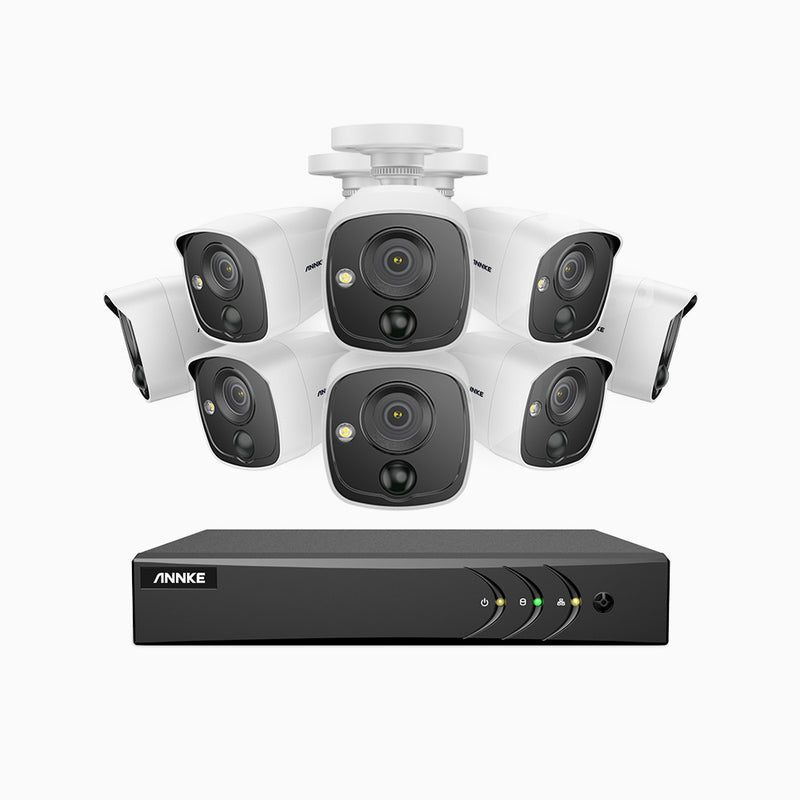 EP200 - 1080P 16 Kanal Kabelgebunden Überwachungskamera-Set mit 8 PIR-Kameras, Weißlichtalarm, 30m EXIR Nachtsicht, Smart-IR, H.265+ AI DVR mit Personen-und Fahrzeugerkennung