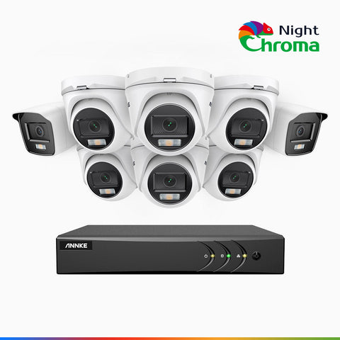 NightChroma<sup>TM</sup> NAK200 - 16-Kanal 1080P Full Color Nachtsicht Überwachungskamera-Set mit 2 Bullet Kameras & 6 Turm Kameras – Kostengünstiges 24/7 Überwachungssystem für Ihr zu Hause & Geschäft