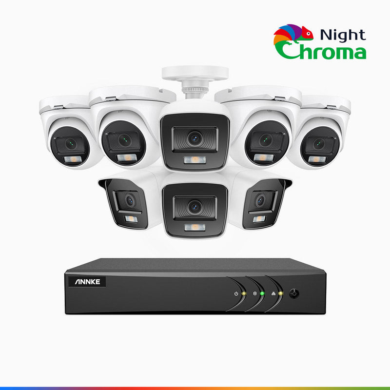 NightChroma<sup>TM</sup> NAK200 - 16-Kanal 1080P Full Color Nachtsicht Überwachungskamera-Set mit 4 Bullet Kameras & 4 Turm Kameras – Kostengünstiges 24/7 Überwachungssystem für Ihr zu Hause & Geschäft