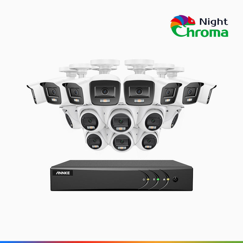 NightChroma<sup>TM</sup> NAK200 - 16-Kanal 1080P Full Color Nachtsicht Überwachungskamera-Set mit 8 Bullet Kameras & 8 Turm Kameras – Kostengünstiges 24/7 Überwachungssystem für Ihr zu Hause & Geschäft